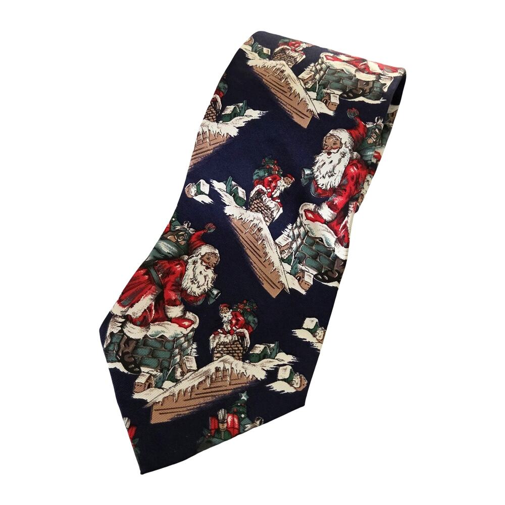 417 by Van Heusen Vintage Silk Santa Christmas Neck Tie Made in USA Holiday